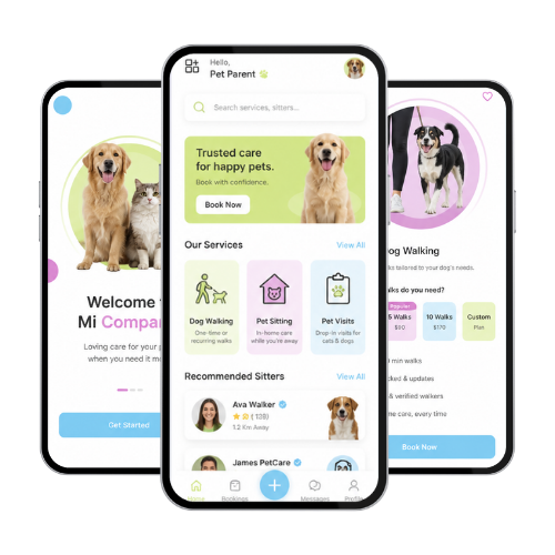 MiCompanio mobile app mockups
